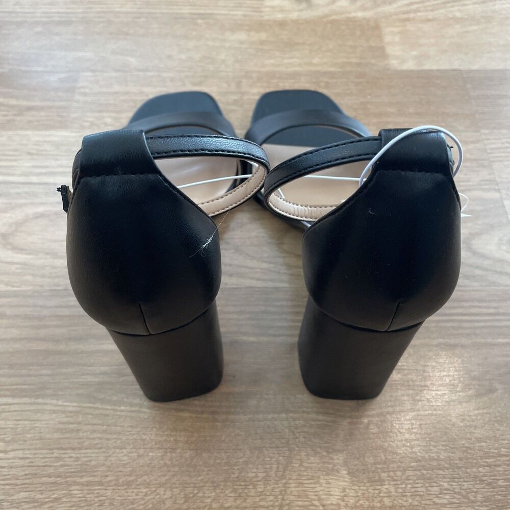 A New Day Shelly Heels Black 8 Wide Women’s Ankle Strap Block Memory Foam NEW - Picture 8 of 16